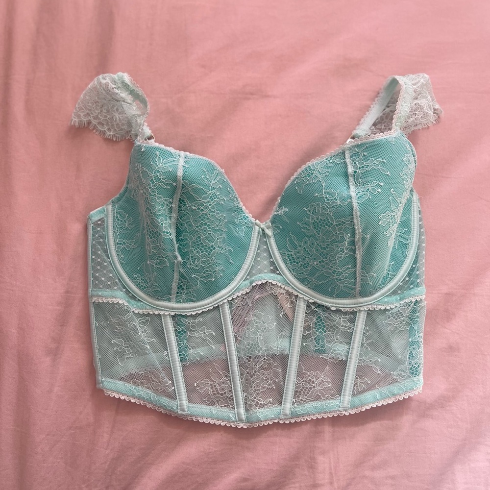 Victoria's Secret Blue Lace Longline Bustier Bra